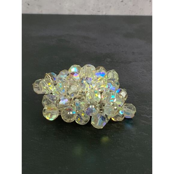 Aurora Borealis Crystal Beaded Brooch Super Charming Silver Tone Frame Vintage - Picture 9 of 9